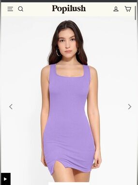 Popilush Purple Square-Neck Ribbed Mini Dress